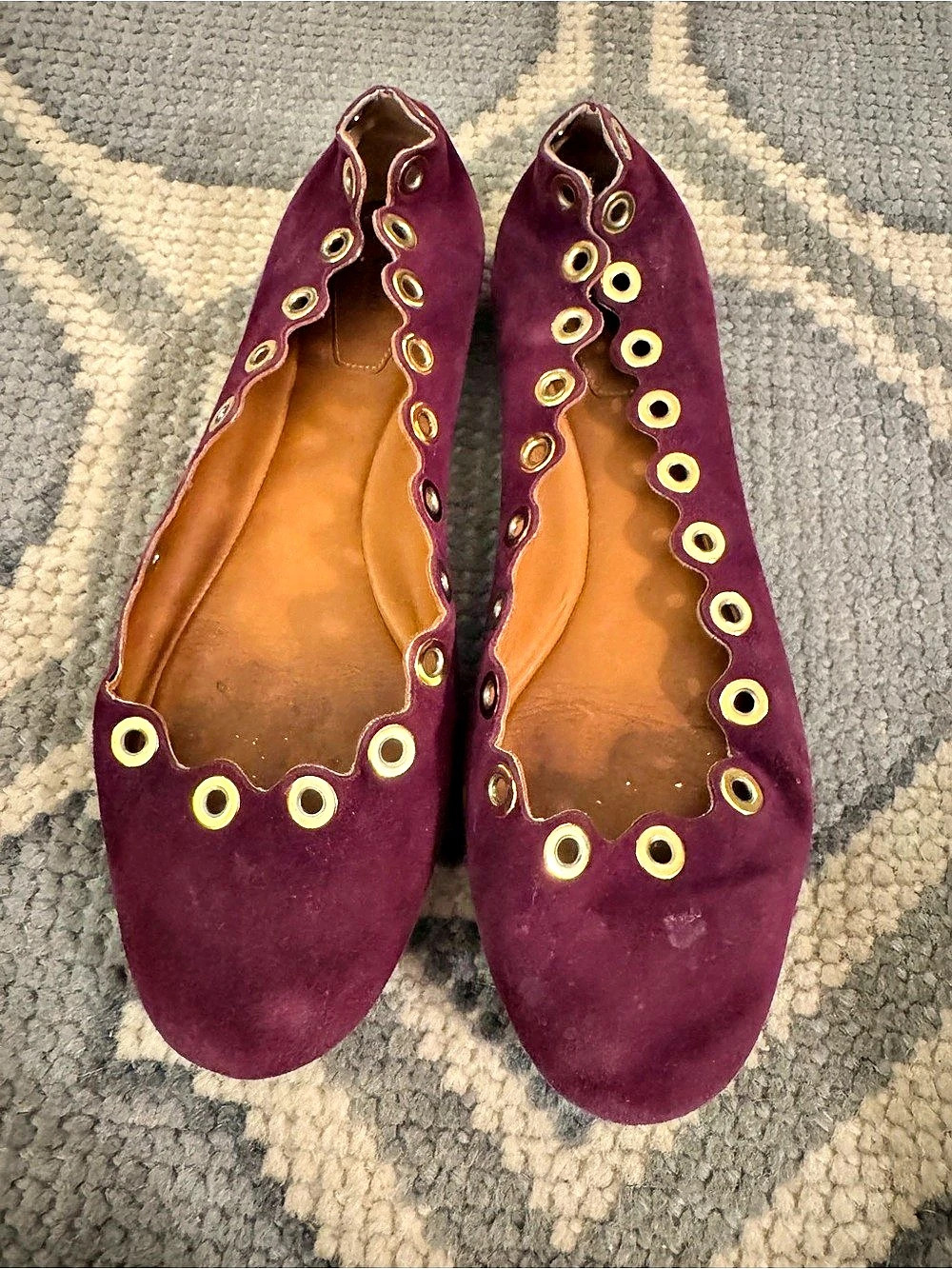 Chloé Lauren Scalloped Suede Ballerina Flats Purple - 38